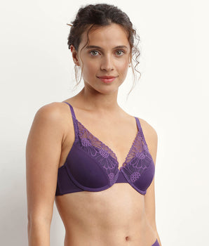 Microfibre lace demi-cup bra in Purple DIM Fleur