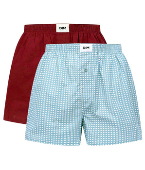 Pack of 2 boxer shorts men's Red Green organic cotton Vichy pattern Dim Good