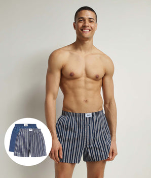 Pack of 2 boxer shorts men's Indigo striped organic cotton Dim Good