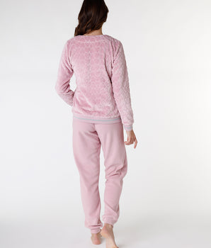 Women's fleece pyjamas, powder pink