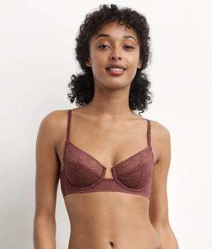 Underwired graphic lace push-up bra in Cacao Mod de Dim