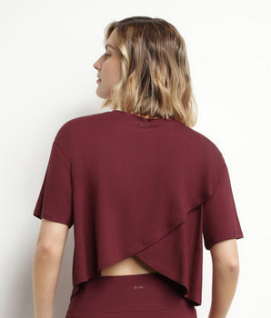 Women's sports T-shirt in burgundy viscose with open back Dim Move