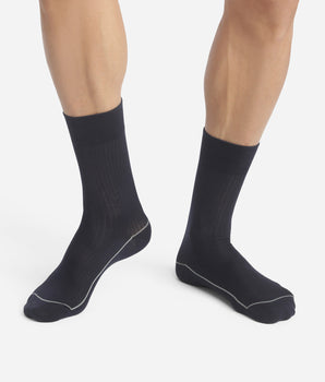 Men's ribbed cotton socks Midnight Blue with coloured piping Dim Fashion