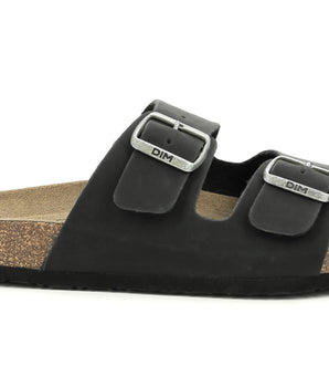 Pair of black men's mules in leather and cork