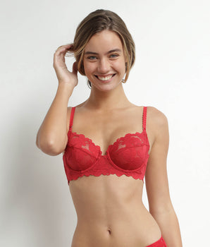 Red floral lace underwired push-up bra Dim Lacy