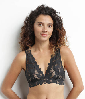 Women's lace bralette with large Granite Grey flowers Dim Lacy