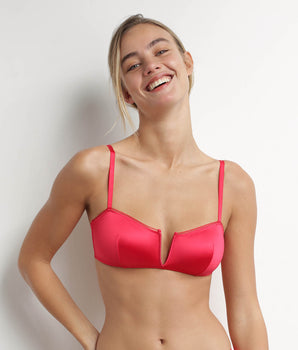 Red satin microfiber underwired bandeau bra Dim Chéri