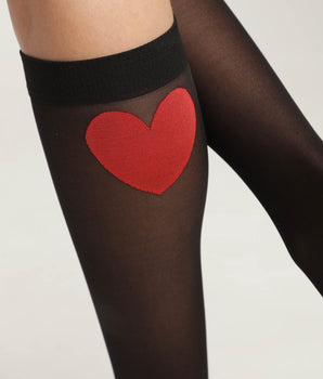 Women's knee-highs in sheer black voile with red heart Dim Style