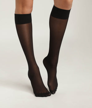 Women's knee-highs in black sheer voile with contrasting line Dim Style