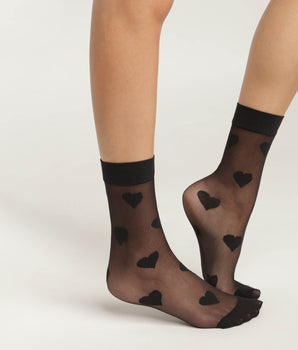 Women's black transparent voile socks with hearts Dim Style