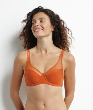 Women's microfiber and tulle full-coverage bra, Mandarin Dim Generous