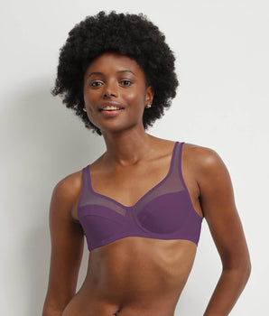 Prune microfibre and tulle underwired bra Dim Generous