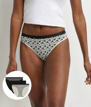 Pack of 3 stretch cotton floral knickers White Black Les Pockets