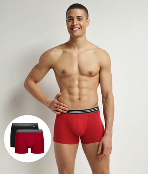 Pack of 2 boxers cotton stretch men's Carmine Red Black EcoDim