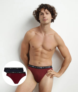 Pack of 2 Blue Red Men's Contrast Waistband Dim Stretch Cotton Briefs