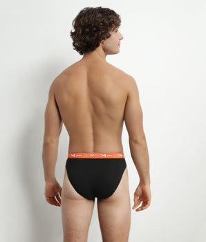 Pack of 3 Men's Black Orange Green Dim Cotton Stretch Briefs