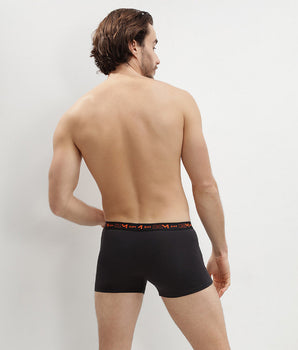 Pack of 3 pairs of black Coton Stretch trunks with colourful waistbands