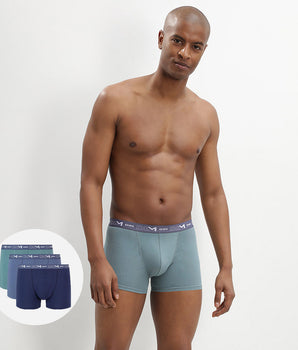 3 pack storm blue and green trunks Coton Stretch