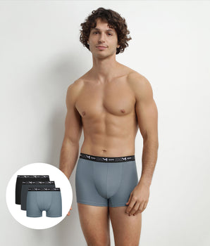 Pack of 3 Men's Boxers Black Grey Contrast Waistband Dim Cotton Stretch