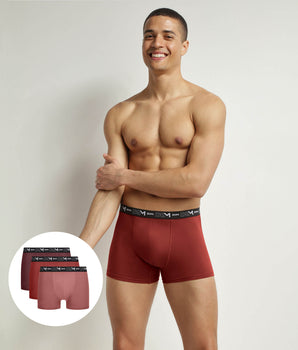 Pack of 3 boxers cotton stretch men's Red Pink earth Dim