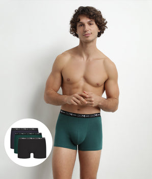 Pack of 3 Men's Cotton Boxers Green Blue Dim Cotton Stretch