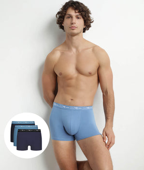 Pack of 3 men's boxers, Riviera Blue, Denim, Black Dim Cotton Stretch